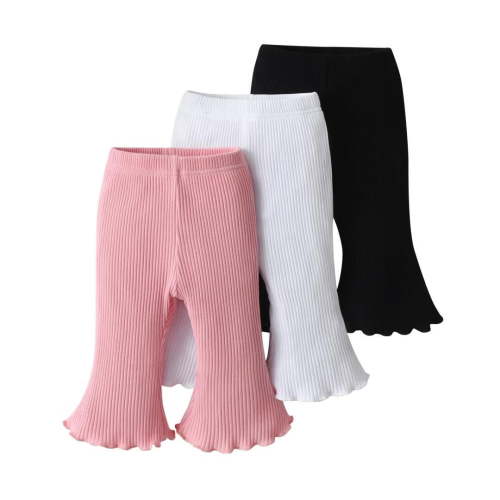 Infant Baby Girl 3 Pack Solid Ruffle Pants and Ribbed Casual Leggings White & Pink & Black 3-6 Months