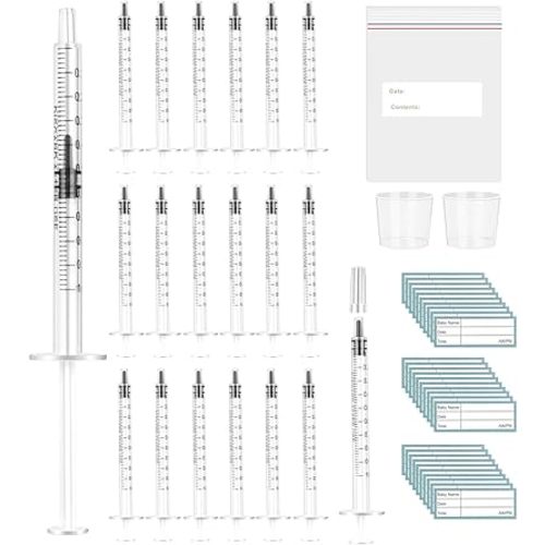 20 Pcs Colostrum Collection Kit,1ml Colostrum Syringe | Collector Breastfeeding, Protective Cap, with 2 Measuring Cup and 20 Stickers,Colostrum Harvesting Kit for Breastfeeding