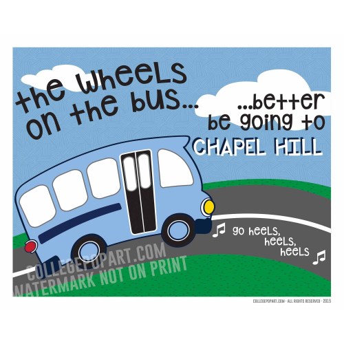 North Carolina Tar Heels | "Wheels on the Bus" Kids or Baby Room Art | New Baby or Young Fan Gift | Matted 8 x 10 Print