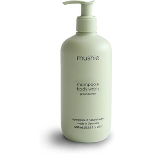 mushie Baby Shampoo & Body Wash | Gentle Formula for Delicate Skin | Certified Organic | Made in Denmark, 13.53 fl oz (Green Lemon)