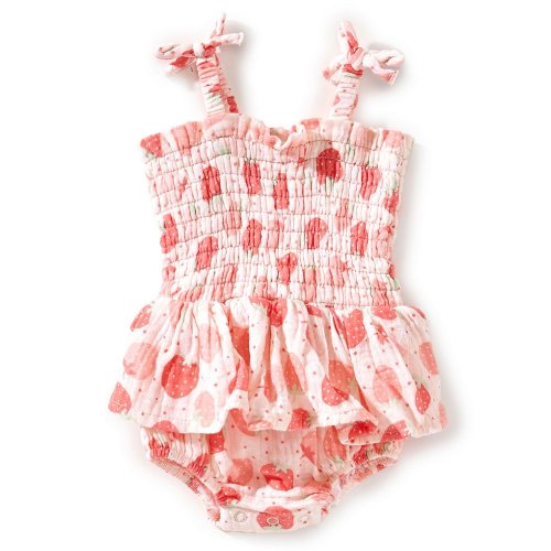 Angel Dear Baby Girls Strawberry Bliss Smocked Skirted Bubble