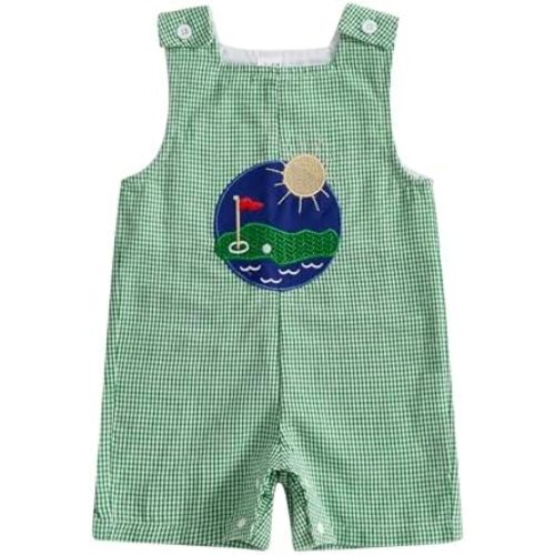 Karuedoo Newborn Baby Boy Summer Clothes Animal Embroidery Plaid Sleeveless Romper Jumpsuit Overall Bodysuit One-Piece Outfit