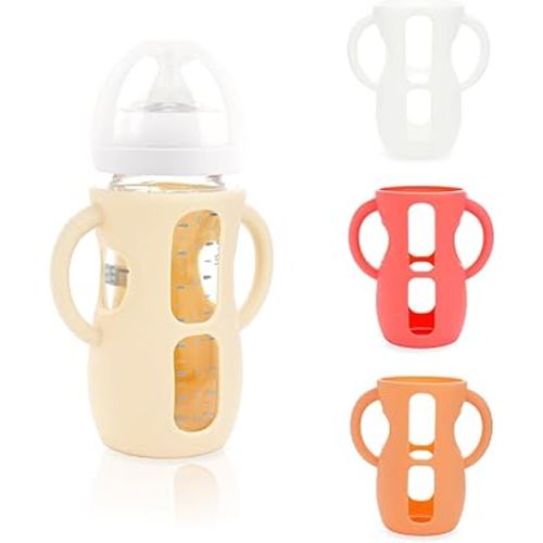 4-Pack Silicone Sleeves for Philips Avent Glass Bottles, BPA-Free Drop-Resistant Baby Bottle Sleeves with Handles, Compatible with Philips Avent Natural Glass Baby Bottles (8 oz)