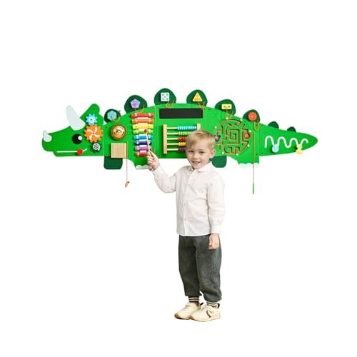 VEVOR Dinosaur Activity Busy Board Wall, 11 Activities Board, Montessori Sensory Wall Panel for Kids 3-12 Years, Sensory Activity Panel, Ideal for Toddler Playroom Nursery Classroom