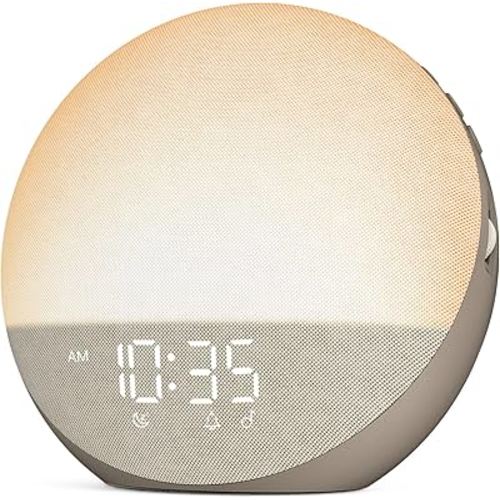 Sunrise Alarm Clock White Noise Machine: Natural Wake Up Light - Dimmable Clock with Bluetooth Speaker for Bedroom - 25 Sleep Sounds for Baby Adults Kids Cocoa
