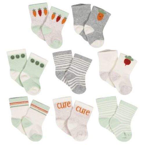 Gerber Baby Neutral 8-Pack Jersey Wiggle Proof® Socks Happy Veggies