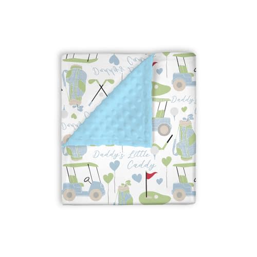 EyMzcod Mink Baby Boys Blankets Blue Gingham Golfing, Cute Golf Daddy's Little Caddy Soft Double Layer Dotted Backing Receiving Swaddle, Newborn Infant Toddler Nursery Crib Bedding Shower Gift 30 x 40