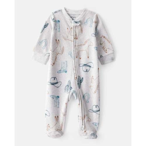 Baby Boy Western Cowboy Print Loose Fit Long-Sleeve Sleep & Play Pajamas - Grey - Carter's | Carter's