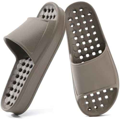 Shower Shoes for Women and Men with Drain Holes Massage Slide Sandals Soft Cushioned Anti-Slip Pool Slides Comfort Thick Soled Gym Shower Shoes Quick Drying Bathroom Spa Slippers