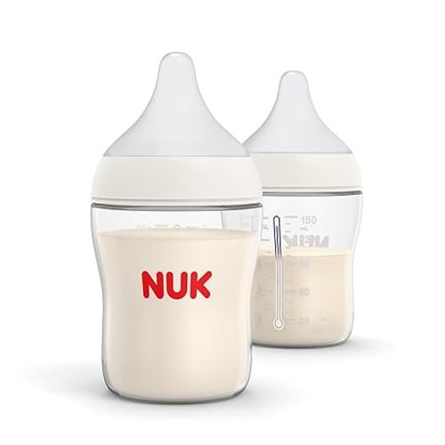 NUK Perfect Match 2-in-1 Natural and Anti-Colic Bottle with Medium Flow, Wide, Adaptable Nipple, 5oz., 4 Pack, BPA Free