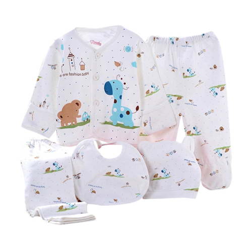 Edvintorg 5PCS cute cartoon printed Pyjamas Set for Newborn clothes Baby Boys Girls Long Sleeve Tops+Hat+Pants+Bib sets Baby Costume On Clearance