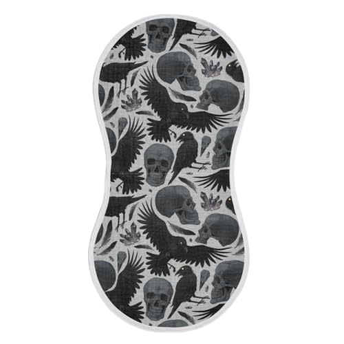 Muslin Baby Burp Cloths Set of 1, Soft Gothic Crows Skulls Absorbent Muslin Washcloths, Bibs, Face Towel for Newborn Boys Girls, 22 x 11 Inch