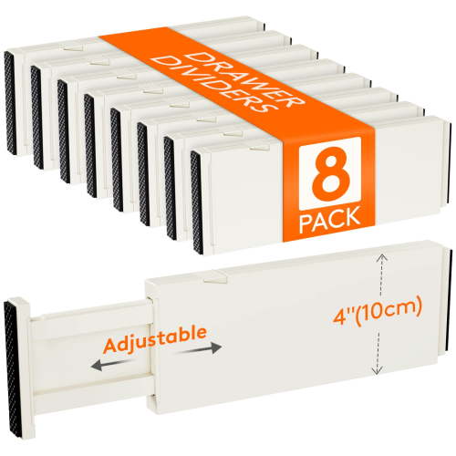 Lifewit 8 Pack Drawer Dividers 4" High, 11-17" Adjustable Dresser Drawer Organizers f/ Clothes, Expandable Dresser Separators in Bedroom/Bathroom/Kitchen/Vanity/Office Organization and Storage, Beige