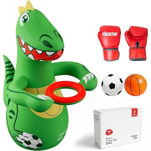 Giant Inflatable Dinosaur Toys for Boys - 47" Kids Punching Bag & Basketball Soccer 3-in-1 Active Play Games - Heavy Duty Bop Bag Toys for Toddler Birthday Gift - 3 4 5 6 7 8 Year Olds