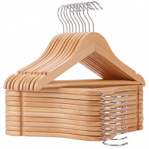 Kids Wooden Hangers 30 Pack, Solid Wood Baby Hangers,12.6" Kids Hangers with Pants Bar,Shoulder Notches,Swivel Hooks,for Toddler Kids Clothes(Natural)