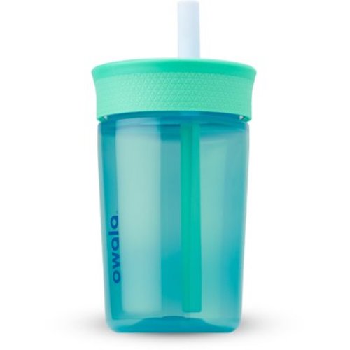 Owala Kids BPA-Free Plastic Tumbler with Spill Resistant Flexible Straw, Easy to Clean, Kids Water Bottle, Great for Travel, Dishwasher Safe, 15 Oz, Blues