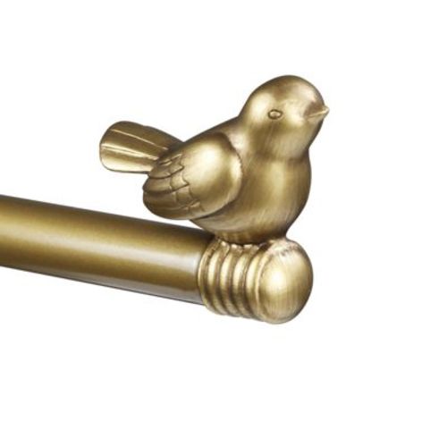 Designer Birds Window Curtain Drapery Rod Set Renaissance Gold 28"-48”