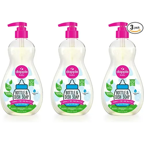 Dapple Baby, Bottle and Dish Soap Dish Liquid Plant Based Hypoallergenic 1 Pump Included, Packaging May Vary, Fragrance Free, 16.9 Fl Oz (Pack of 3)