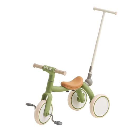 4-in-1 Toddler Tricycle with Adjustable Push Handle for 1-4 Year Old,Birthday Gift and Toy for Boys and Girls Removable Pedals Balance Bike&Scooter (Green)