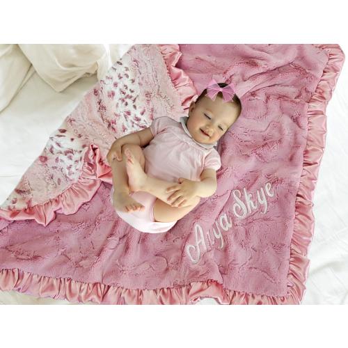 Personalized Baby Blanket, Wildrose Lynx with Woodrose Hide, Baby shower gift, Newborn Baby Girl Embroidered Blanket