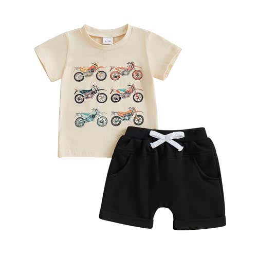 Bagilaanoe Summer Outfit Toddler Baby Boy Motorcycle Short Sleeve T-Shirt Shorts Set Infant Boy Clothes 2Pcs Set