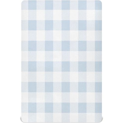 Kigai Blue Gingham Crib Sheets for Boys Girls Jersey Knit Fitted Crib Sheet Blue Gingham Sheets for Standard Crib and Toddler Bed Mattresses, Cozy Soft Breathable, 28 x 52 inch