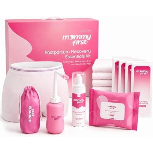Mommy First® Postpartum Essentials Recovery Kit – Next-Gen Perineal Ice Packs, Alcohol-Free Witch Hazel Healing Foam and Liners, Upside Down Peri Bottle & Postpartum Underwear for Postpartum Recovery