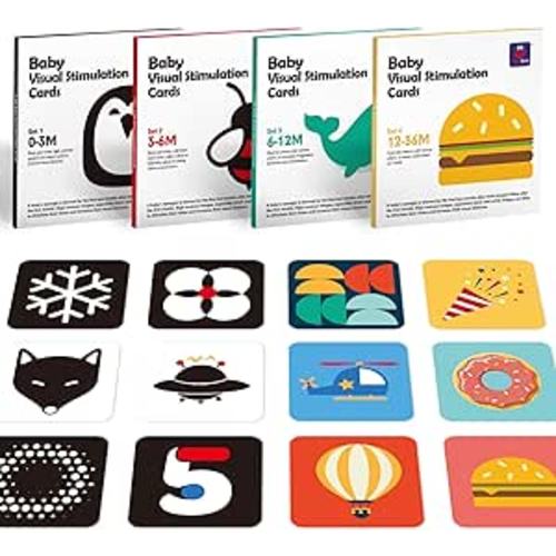 hahaland Contrast Flash Cards for Infants 0-36 Months, Newborn Sensory Visual Stimulation Tummy Time Baby Gift, Educational Brain Development Toys, Black and White Activity Cards 80 Cards