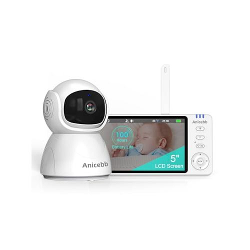 5" HD Video Baby Monitor with Camera and Audio, No WiFi Hack-Proof Security, Remote Pan-Tilt-Zoom, 100-Hour Battery Life in VOX Mode, 1000ft Range, Night Vision, Temperature & Cry Alerts