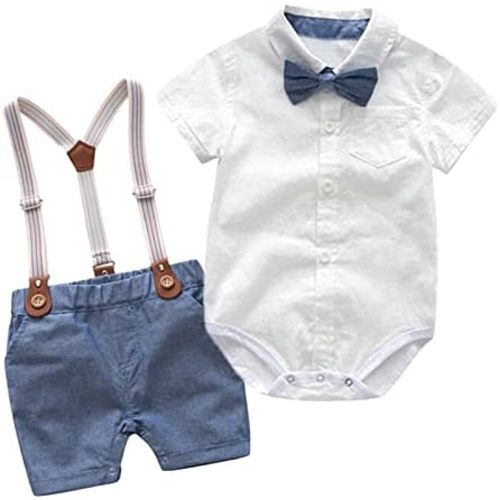 Volunboy Baby Boy Formal Short Set Toddler Summer Gentleman Outfit Kid Short Sleeve Bowtie Shirt Suspender Shorts Suit