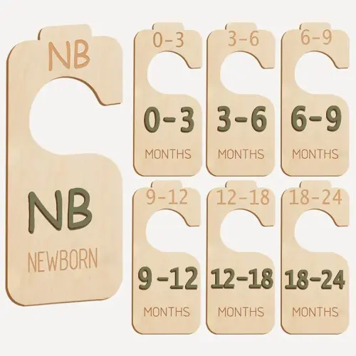 Baby Closet Divider - 3D Double-Sided Wooden Baby Wardrobe Baby Closet Organizer,Wood and Sage Green Design, Nursery Decor Clothes Hanger Dividers， Baby Closet Organizer for Nursery