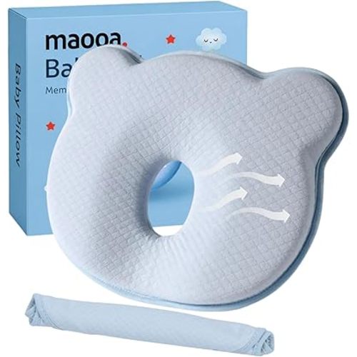Memory Foam Pillow with Washable Cover Cartoon Bear Soft and Baby Pillow Breathable and Bear Design (Blue)