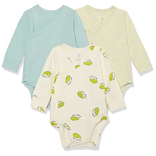 Amazon Essentials Unisex Babies' Cotton Long-Sleeve Side Snap Bodysuit (Previously Amazon Aware), Pack of 3