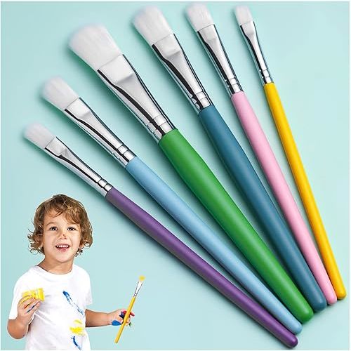 YGAOHF 6PCS Paint Brushes for Kids, Assorted Kids Paint Brushes Set, Washable Paintbrushes for Kids, Easy to Clean & Hold Small Toddler Paint Brush for Acrylic, Oil, Watercolor, Washable Paint