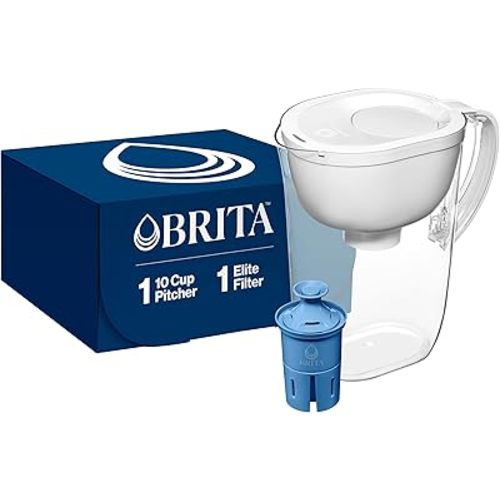 Brita Water Pitcher, Everyday Elite Filter, Removes 99% of Lead, Includes 1 Filter, 10-Cup Capacity, White