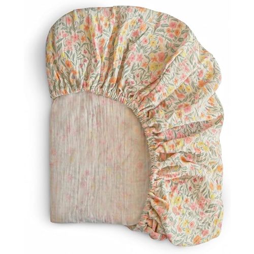 mushie Extra Soft Muslin Fitted Crib Sheet | 192 Thread Count | 28"x 52" (Pastel Blooms)