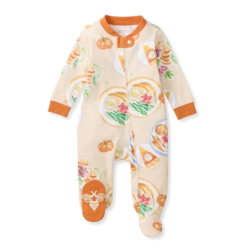 Burt's Bees Baby Boys' Organic Cotton, Sleep and Play Footed Pajamas | Easy zip front PJs feature a 2-way zipper to ensure newborns have a restful nights sleep