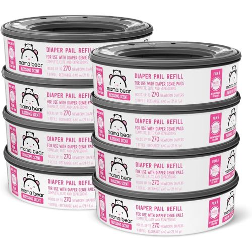 Amazon Brand - Mama Bear Blossoms Scented Diaper Pail Refills for Diaper Genie Pails, 2160 Count (8 Packs of 270 Count)