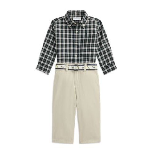 Polo Boys' Plaid Shirt, Belt & Canvas Pant Set - Baby