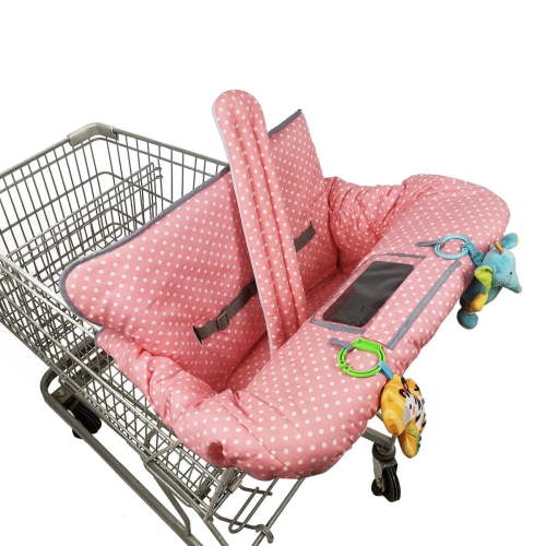 ICOPUCA Shopping Cart Cover, 2 in 1 cart Cover for Babies N high Chair Cover, Padded Grocery cart Cover for Baby Girl, with 1 Thick/Removable/Reversible Cushion, Pink dots;
