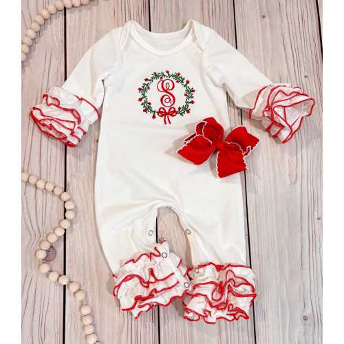Baby girl embroidered Christmas outfit, personalized Christmas romper, my first Christmas