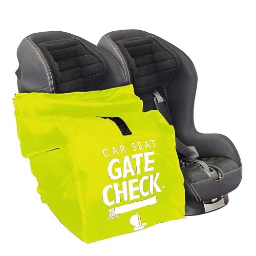 J.L. Childress Gate Check Bag for Car Seats - Travel Bag for Airplane - Includes AIRTAG Holder - Fits All Baby Car Seats, Infant Carriers & Child Booster Seats, Neon Yellow