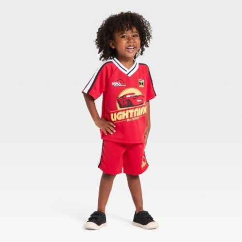 Toddler Boys' 2pc Disney Cars Lightning McQueen Jersey Shirt & Shorts Set - Red 12M