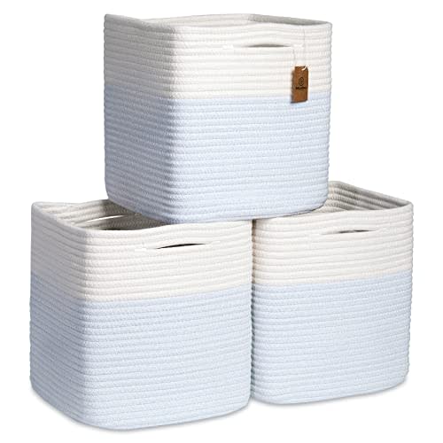 NaturalCozy Storage Cubes 11 Inch Cotton Rope Woven Baskets for Organizing, 3-Pack | Cube Storage Bin | Square Storage Baskets for Shelves Organizer, Classroom, Kids Toy Bins, Closet, Baby Nursery