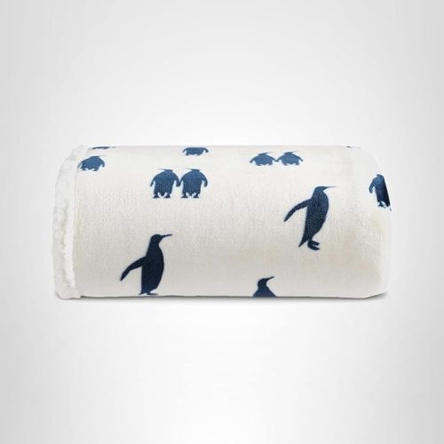 Eddie Bauer - Throw Blanket, Ultra-Soft Plush Blanket with Faux Shearling Popcorn Fleece Reverse, Oversized Bedding for Couch or Bed (Emperor Penguin Blue, 50" x 60")