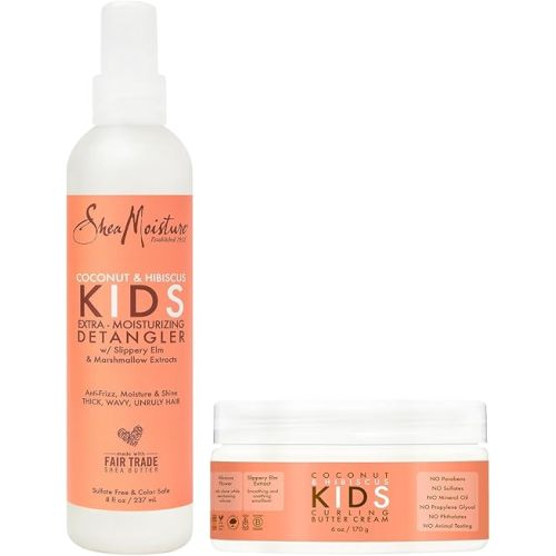 Shea Moisture Kids Curly Hair Care Set – Coconut & Hibiscus Curling Butter Cream + Extra-Moisturizing Detangler Spray for Kids with Wavy, Thick & Frizzy Hair (2 Piece Set)