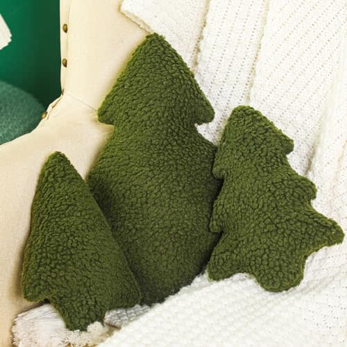 Shappy 3 Pcs Winter Tree Pillows Pine Stuffed Tree Shaped Cute Soft Throw Decorative Cute Pillows for Winter Party Outdoor Home Cushion Decorations(Dark Green)