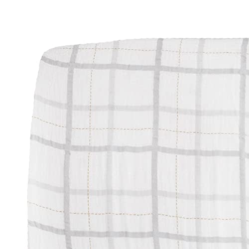 Little Unicorn Premium Crib Sheet | Breathable & Super-Soft Muslin Fabric (Grey Plaid)