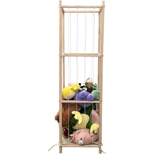 Stuffed Animal Storage Organizer - Vertical Plush Toy Holder Rack for Kids Room, Nursery, Playroom | Large Capacity 15.75"x15.75"x53.54" | Floor Standing Display & Storage (Pine Wood)