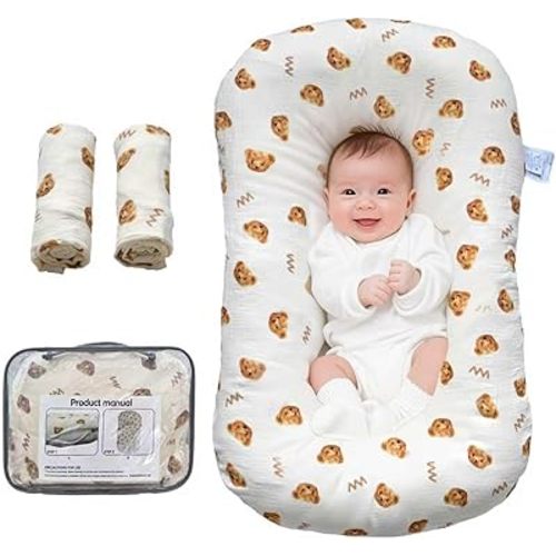 Baby Lounger, Newborn Lounger with Breathable & Soft Cover for Home and Travel, 0-24 Months Newborn Babies Essentials Gifts. (2 Cover Included)